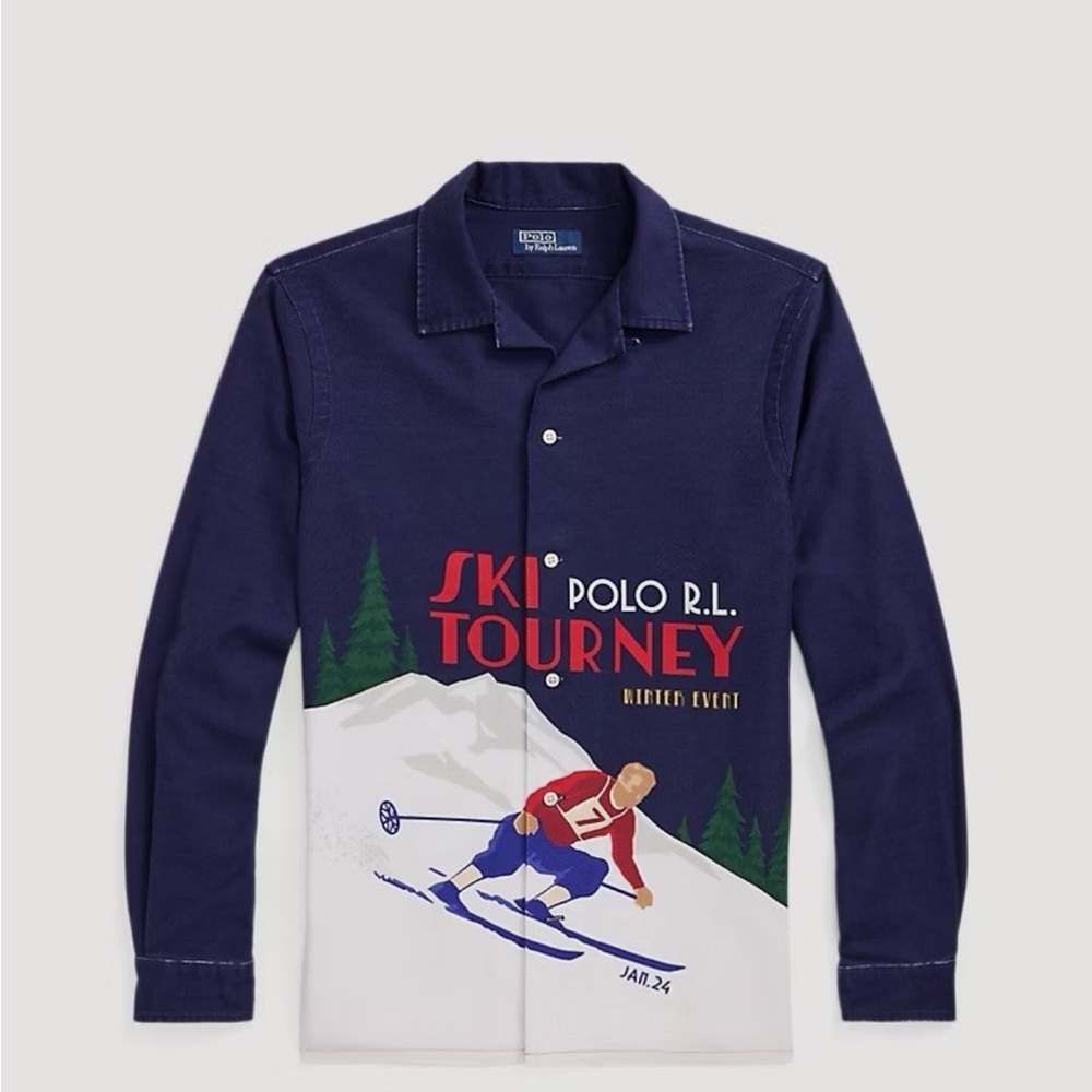 Polo Ralph Lauren Classic Fit Ski Print Art Camp Button Up Shirt